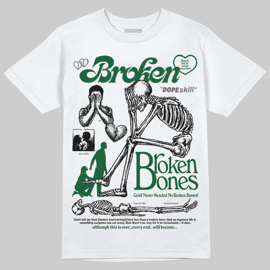 Jordan 14 Forest Green DopeSkill T-Shirt Broken Bones Graphic Streetwear - White