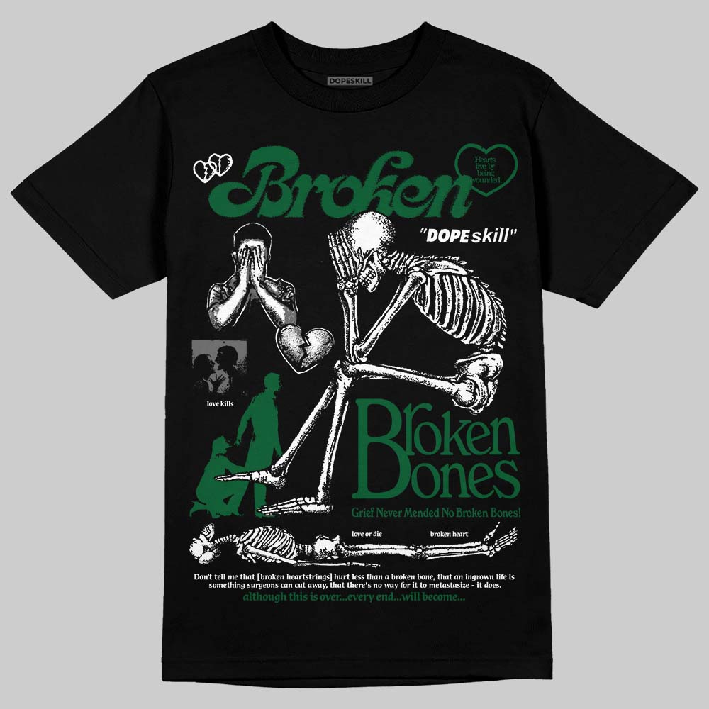 Jordan 14 Forest Green DopeSkill T-Shirt Broken Bones Graphic Streetwear - Black