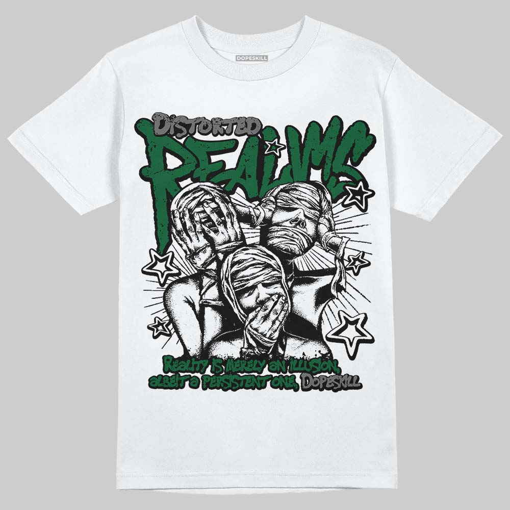 Jordan 14 Forest Green DopeSkill T-Shirt Distorted Realms Graphic Streetwear - White