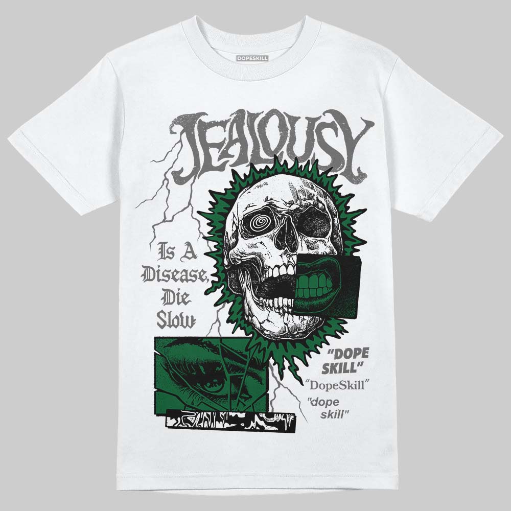 Jordan 14 Forest Green DopeSkill T-Shirt Jealousy Graphic Streetwear - White 
