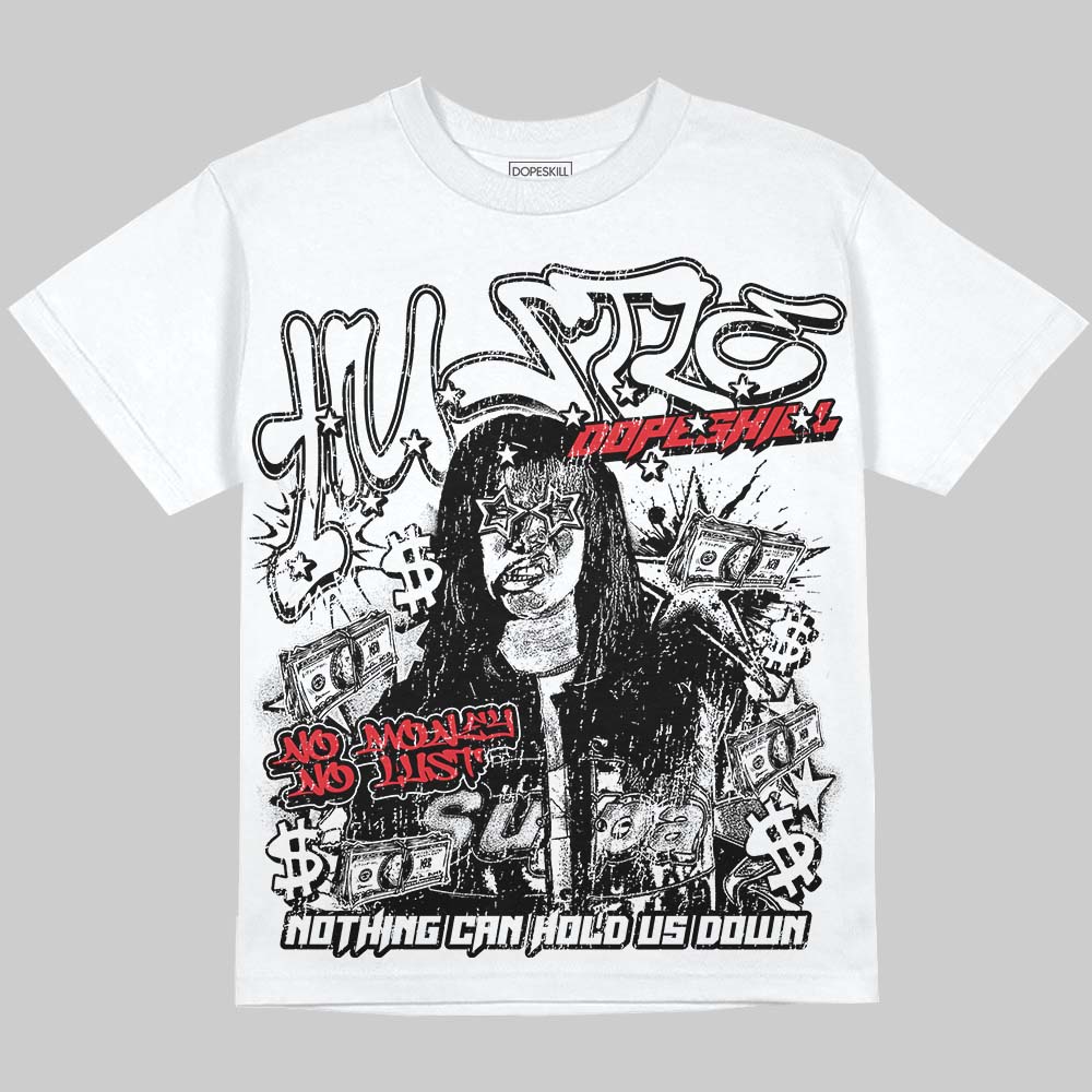 Jordan 9 Space Jam DopeSkill Oversize Print T-Shirt No Money No Lust Graphic Streetwear - White