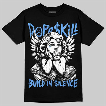Jordan 5 Black University Blue DopeSkill T-Shirt Build in Silence Graphic Streetwear - Black