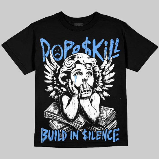 Jordan 5 Black University Blue DopeSkill Oversize Print T-Shirt Build in Silence Graphic Streetwear - Black