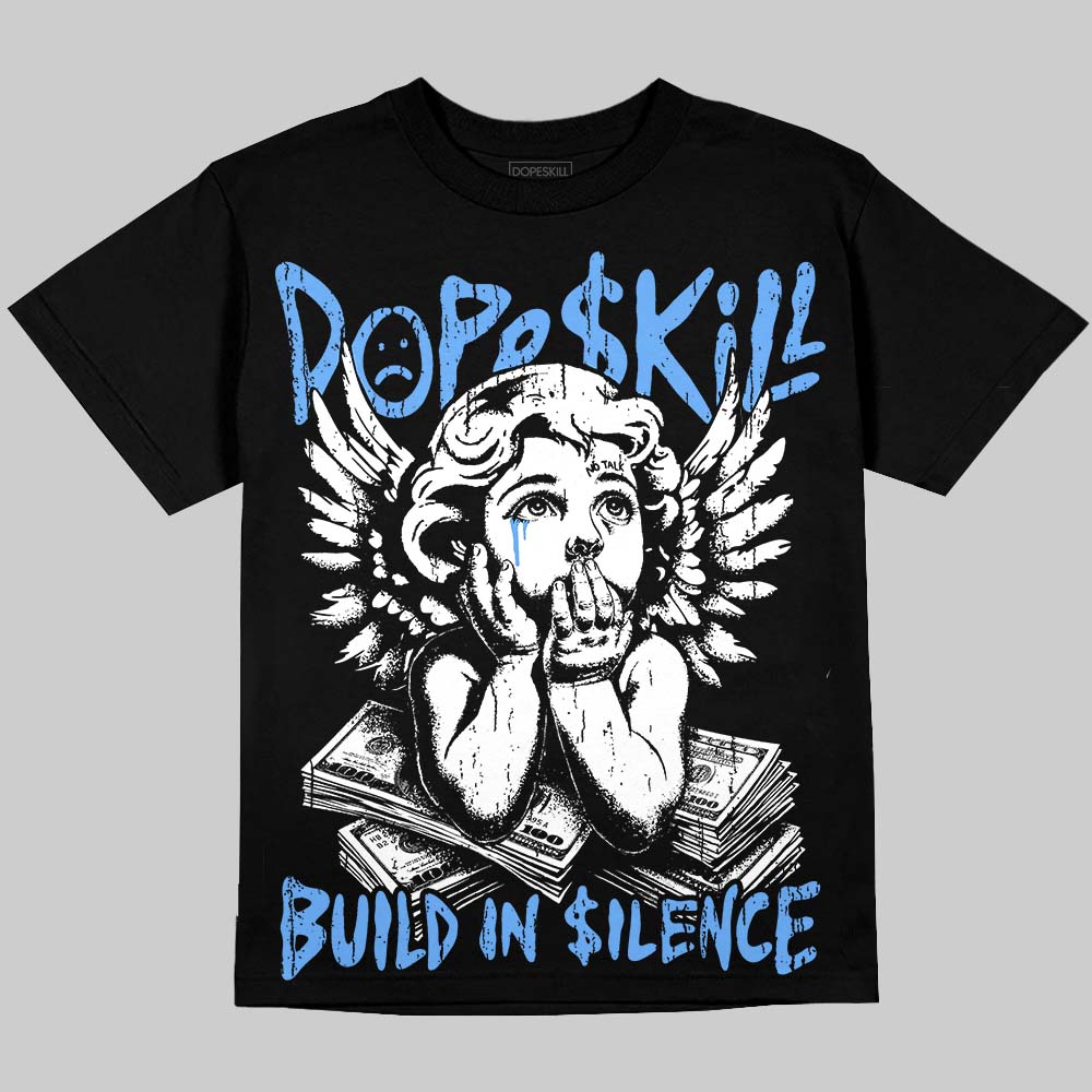Jordan 5 Black University Blue DopeSkill Oversize Print T-Shirt Build in Silence Graphic Streetwear - Black