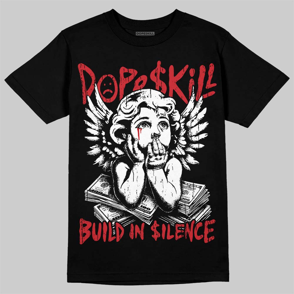 Jordan 12 Bloodline DopeSkill T-Shirt Build in Silence Graphic Streetwear - Black