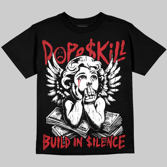Jordan 12 Bloodline DopeSkill Oversize Print T-Shirt Build in Silence Graphic Streetwear - Black