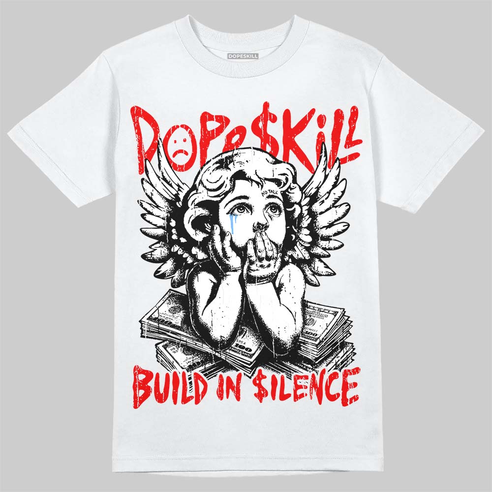 Jordan 11 Cherry DopeSkill T-Shirt Build in Silence Graphic Streetwear - White