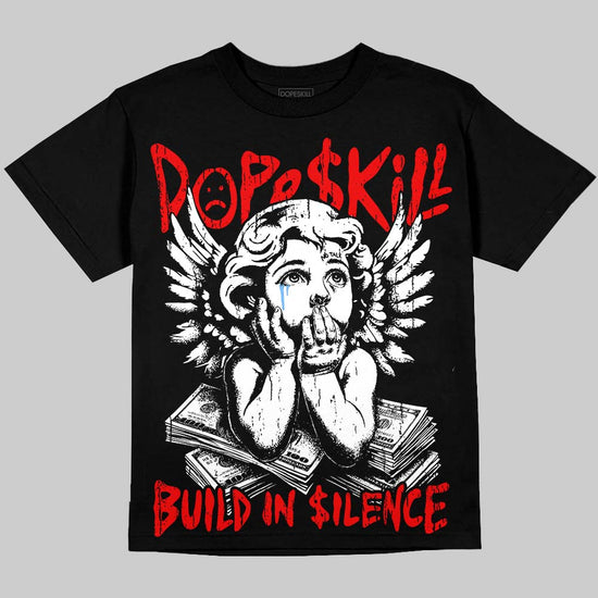 Jordan 11 Cherry DopeSkill T-Shirt Build in Silence Graphic Streetwear - Black