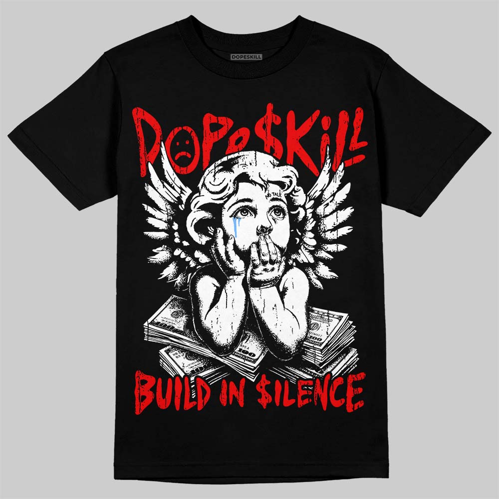 Jordan 11 Cherry DopeSkill T-Shirt Build in Silence Graphic Streetwear - Black