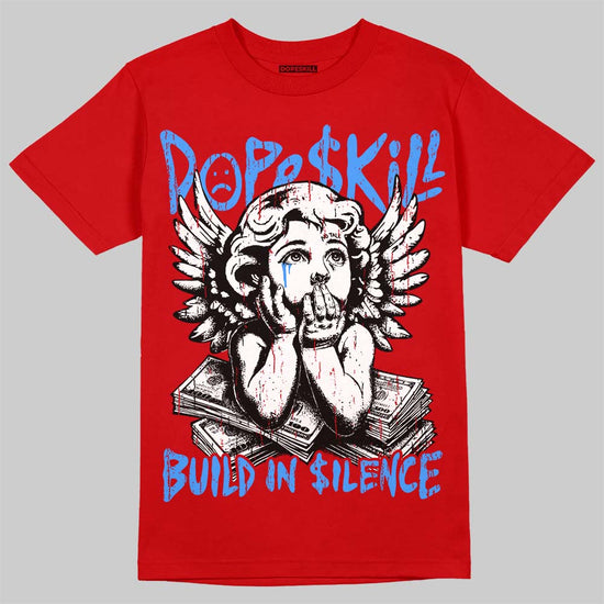 Jordan 11 Cherry DopeSkill T-Shirt Build in Silence Graphic Streetwear - Red