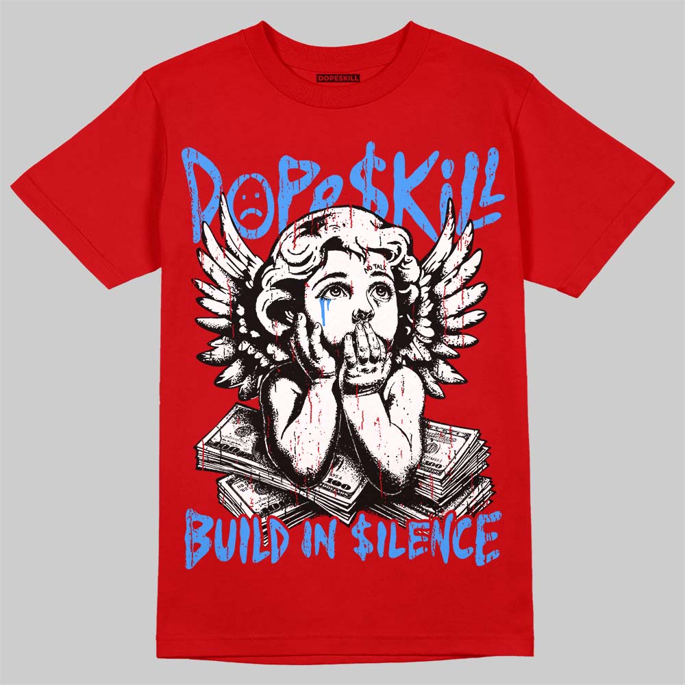 Jordan 11 Cherry DopeSkill T-Shirt Build in Silence Graphic Streetwear - Red