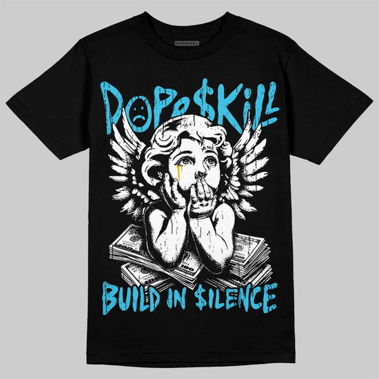 Jordan 11 Gamma Blue DopeSkill T-Shirt Build in Silence Graphic Streetwear Black