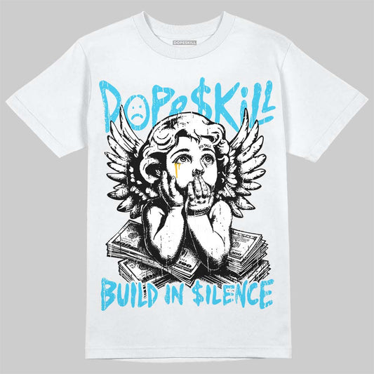 Jordan 11 Gamma Blue DopeSkill T-Shirt Build in Silence Graphic Streetwear - White