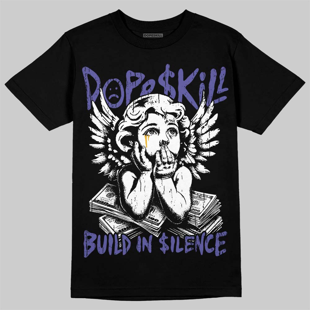 Jordan 4 Lakers DopeSkill T-Shirt Build in Silence Graphic Streetwear - Black