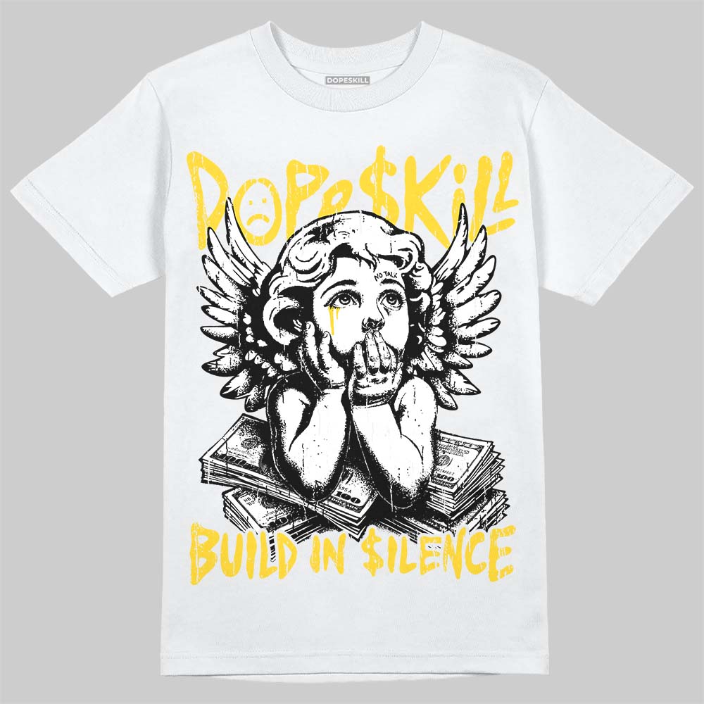 Jordan 4 Thunder DopeSkill T-Shirt Build in Silence Graphic Streetwear - White
