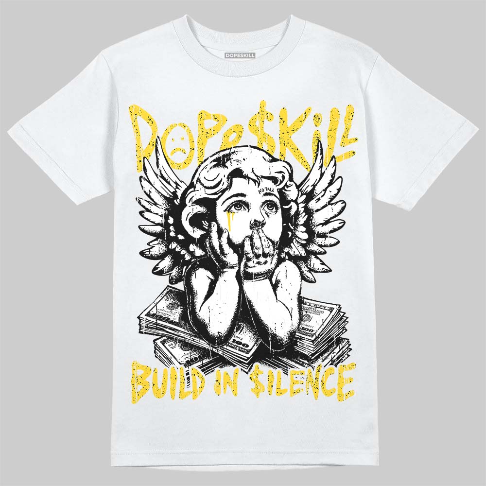 Jordan 4 Tour Yellow DopeSkill T-Shirt Build in Silence Graphic Streetwear - White