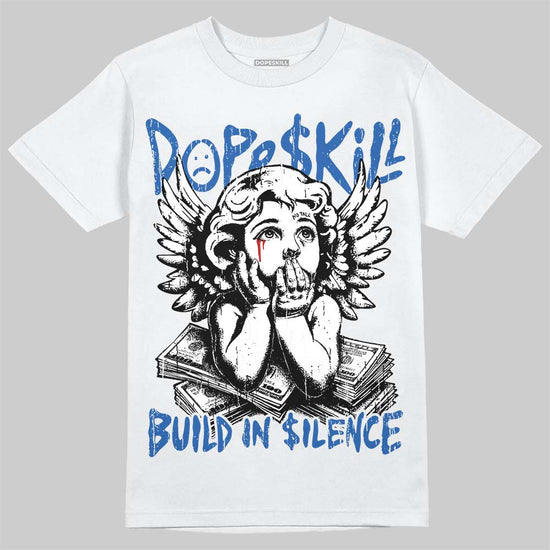 Jordan 3 True Blue DopeSkill T-Shirt Build in Silence Graphic Streetwear - White