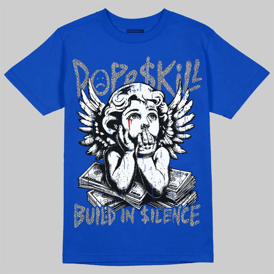 Jordan 3 True Blue DopeSkill T-Shirt Build in Silence Graphic Streetwear - Royal