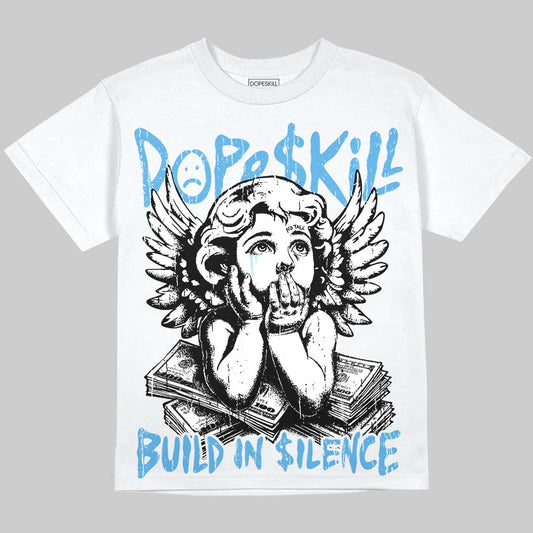 Jordan 11 University Blue DopeSkill Oversize Print T-Shirt Build in Silence Graphic Streetwear - White