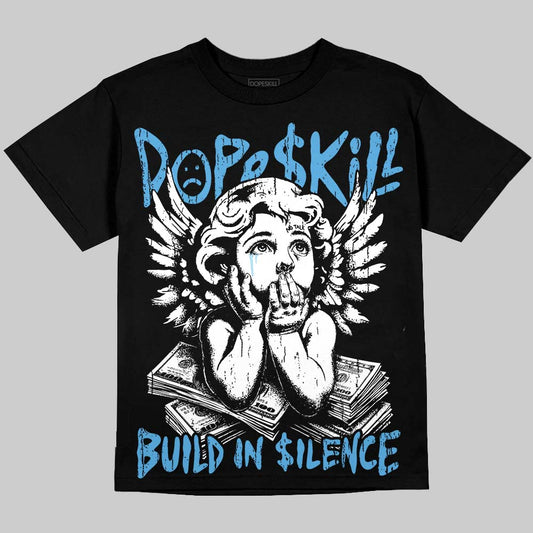 Jordan 11 University Blue DopeSkill Oversize Print T-Shirt Build in Silence Graphic Streetwear - Black