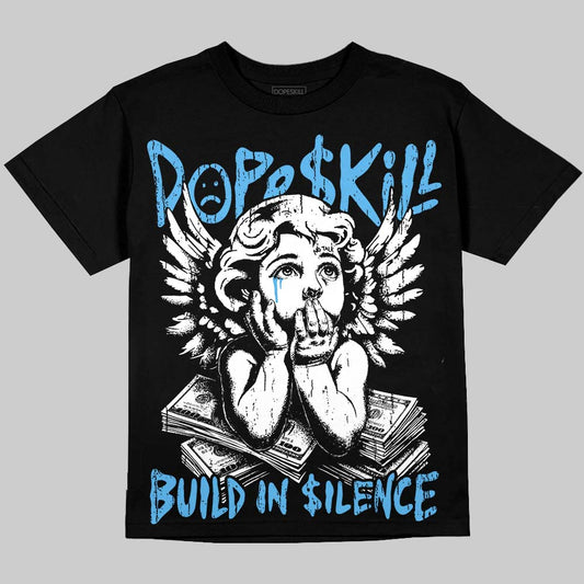 Jordan 14 Black and University Blue DopeSkill Oversize Print T-Shirt Build in Silence Graphic Streetwear - Black