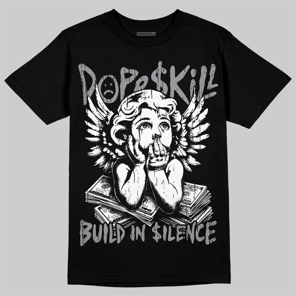 Jordan 5 Wolf Grey DopeSkill T-Shirt Build in Silence Graphic Streetwear - Black