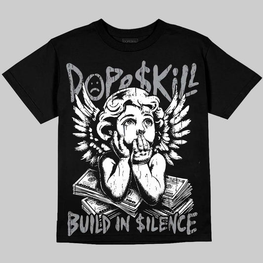 Jordan 5 Wolf Grey DopeSkill Oversize Print T-Shirt Build in Silence Graphic Streetwear - Black