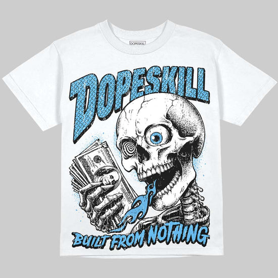 Jordan 14 Black and University Blue DopeSkill Oversize Print T-Shirt Built From Nothing Graphic Streetwear - White