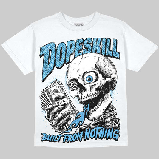 Jordan 14 Black and University Blue DopeSkill Oversize Print T-Shirt Built From Nothing Graphic Streetwear - White