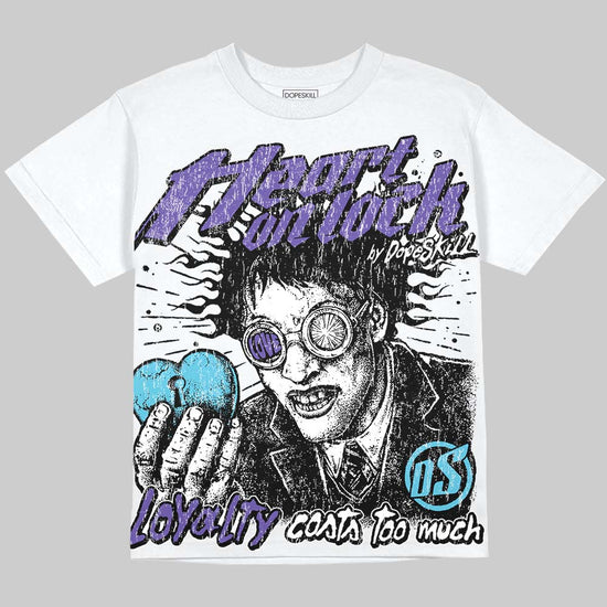 Jordan 8 Aqua DopeSkill Oversize Print T-Shirt Heart On Lock Graphic Streetwear - White