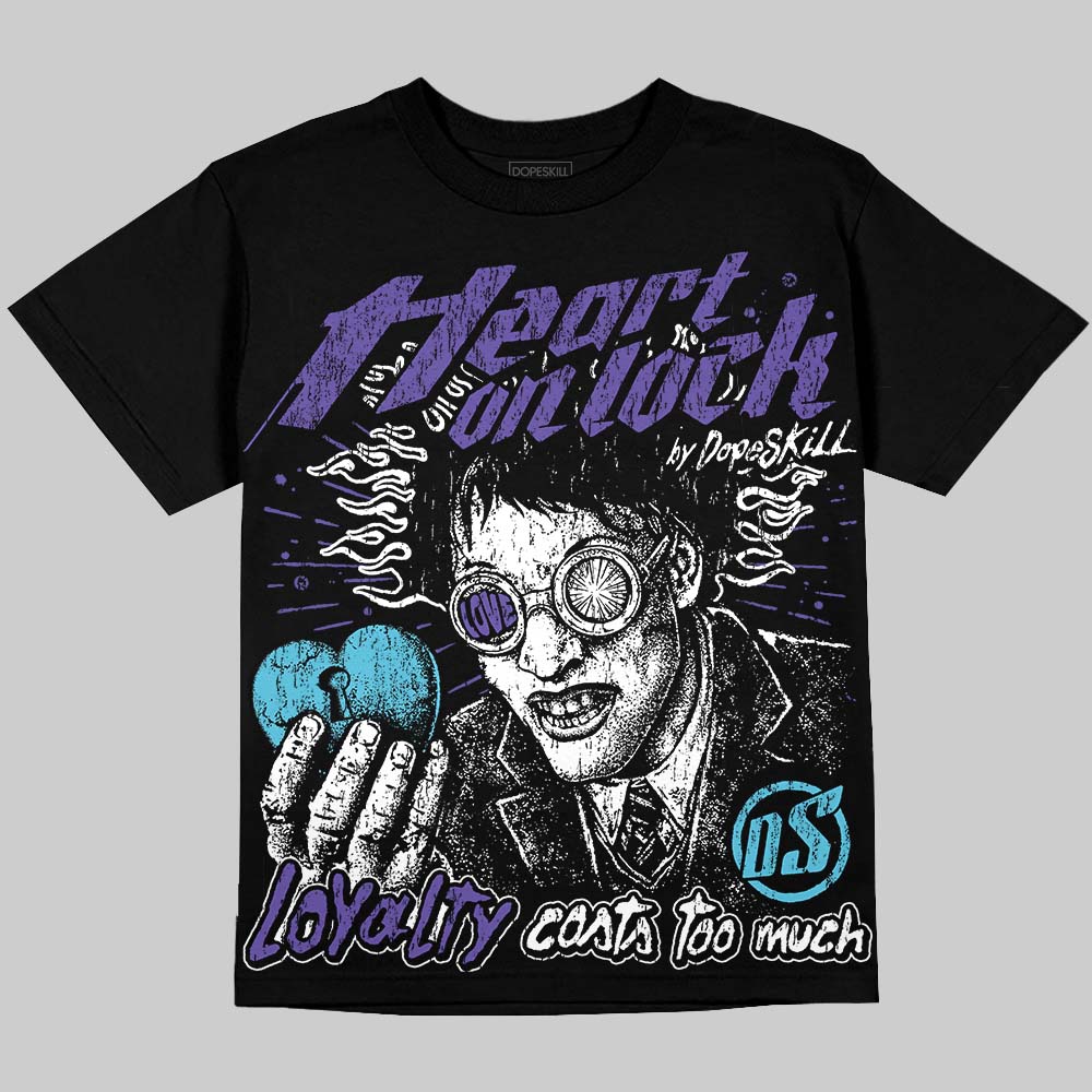 Jordan 8 Aqua DopeSkill Oversize Print T-Shirt Heart On Lock Graphic Streetwear - Black