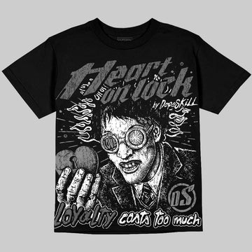 Jordan 4 Black Cat DopeSkill Oversize Print T-Shirt Heart On Lock Graphic Streetwear - Black