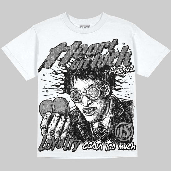Jordan 4 Black Cat DopeSkill Oversize Print T-Shirt Heart On Lock Graphic Streetwear - White 