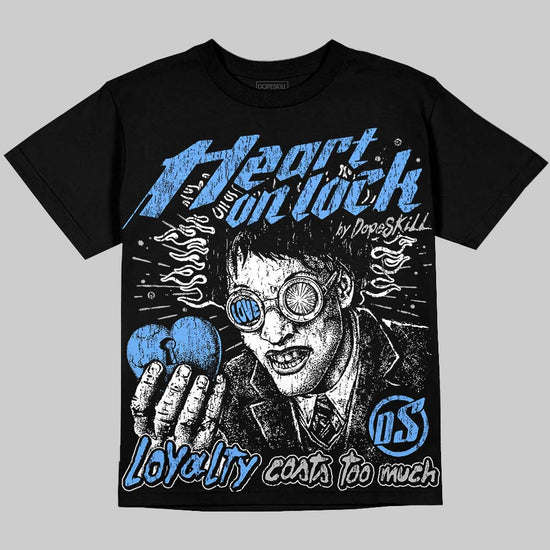 Jordan 5 Black University Blue DopeSkill Oversize Print T-Shirt Heart On Lock Graphic Streetwear - Black