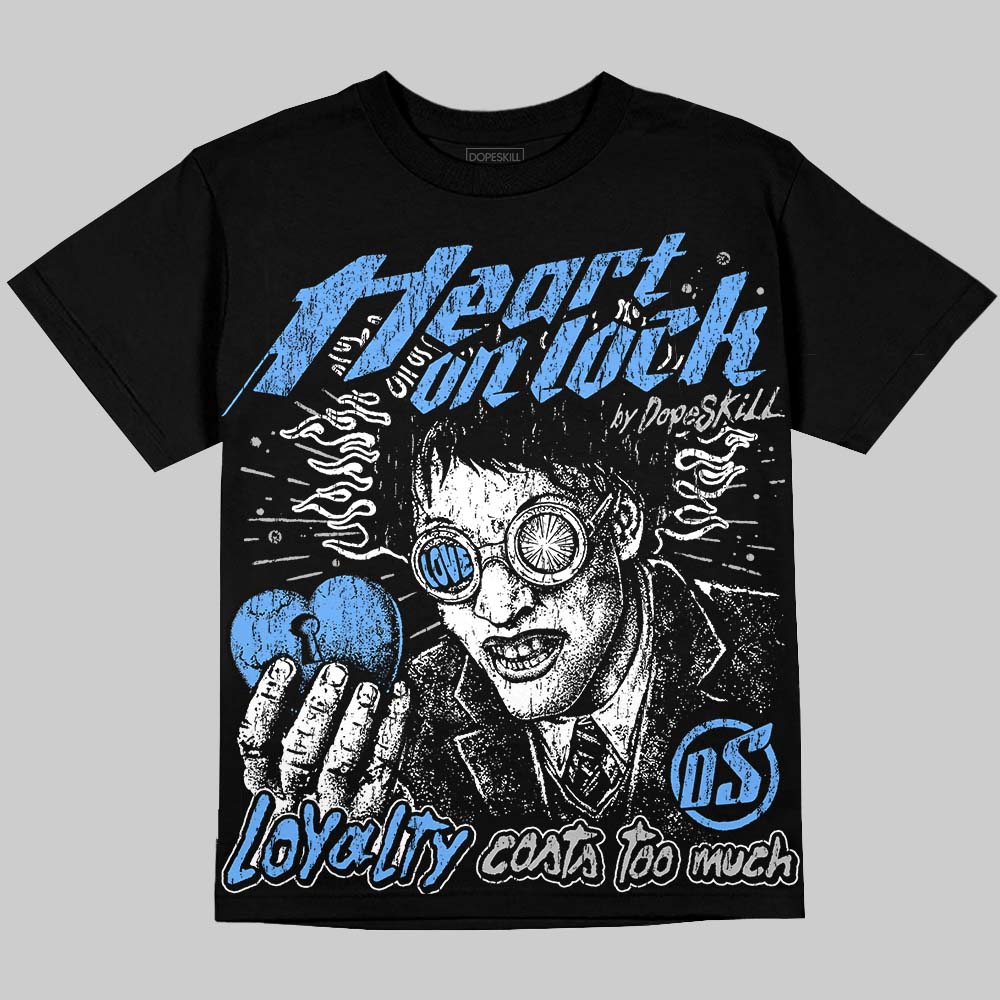 Jordan 5 Black University Blue DopeSkill Oversize Print T-Shirt Heart On Lock Graphic Streetwear - Black