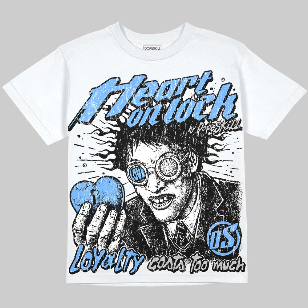 Jordan 5 Black University Blue DopeSkill Oversize Print T-Shirt Heart On Lock Graphic Streetwear - White