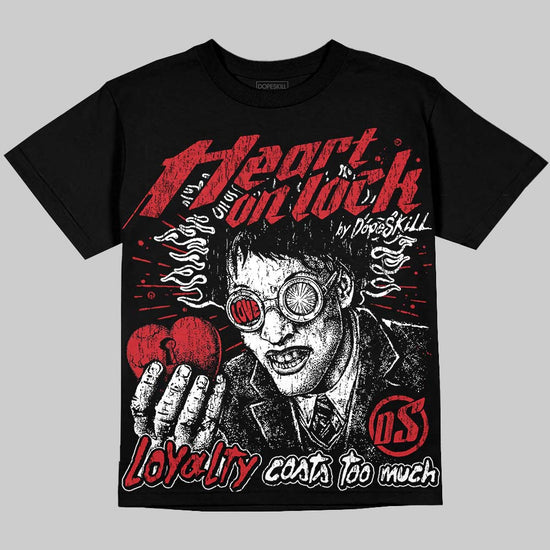 Jordan 12 Bloodline DopeSkill Oversize Print T-Shirt Heart On Lock Graphic Streetwear - Black