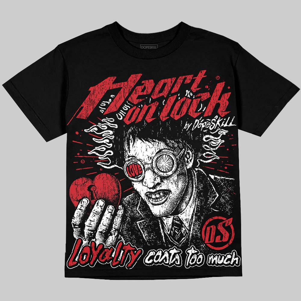 Jordan 12 Bloodline DopeSkill Oversize Print T-Shirt Heart On Lock Graphic Streetwear - Black