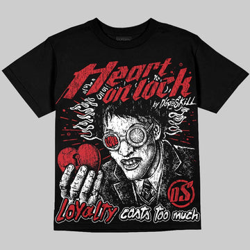 Jordan 12 Bloodline DopeSkill Oversize Print T-Shirt Heart On Lock Graphic Streetwear - Black