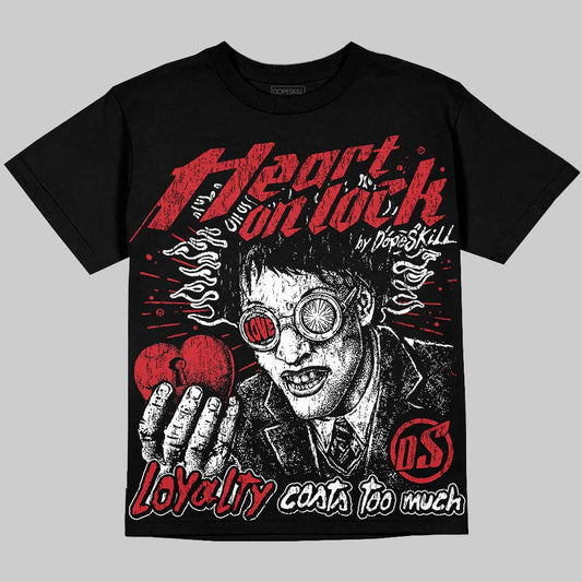 Jordan 12 Bloodline DopeSkill Oversize Print T-Shirt Heart On Lock Graphic Streetwear - Black