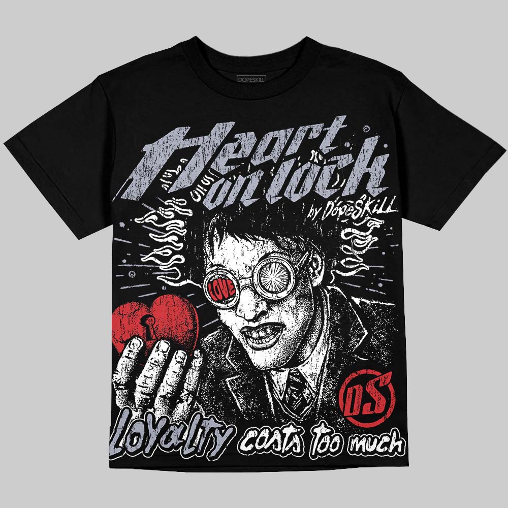 Jordan 4 Bred DopeSkill Oversize Print T-Shirt Heart On Lock Graphic Streetwear - Black