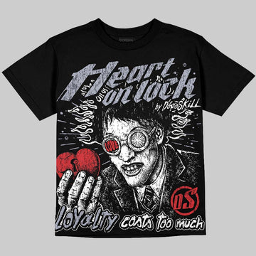 Jordan 4 Bred DopeSkill Oversize Print T-Shirt Heart On Lock Graphic Streetwear - Black