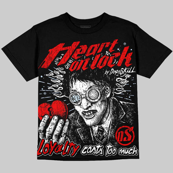 Jordan 11 Cherry DopeSkill Oversize Print T-Shirt Heart On Lock Graphic Streetwear - Black