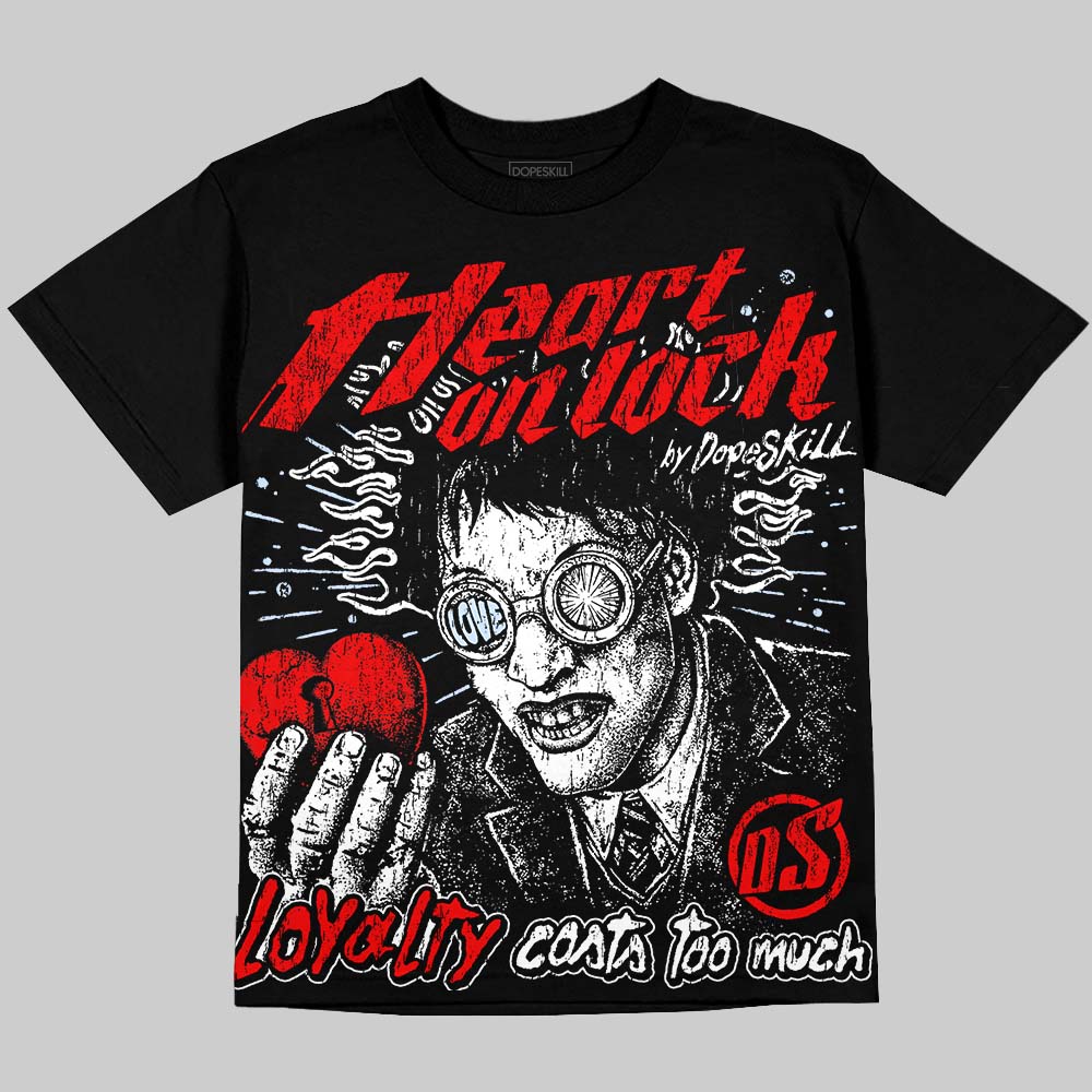 Jordan 11 Cherry DopeSkill Oversize Print T-Shirt Heart On Lock Graphic Streetwear - Black