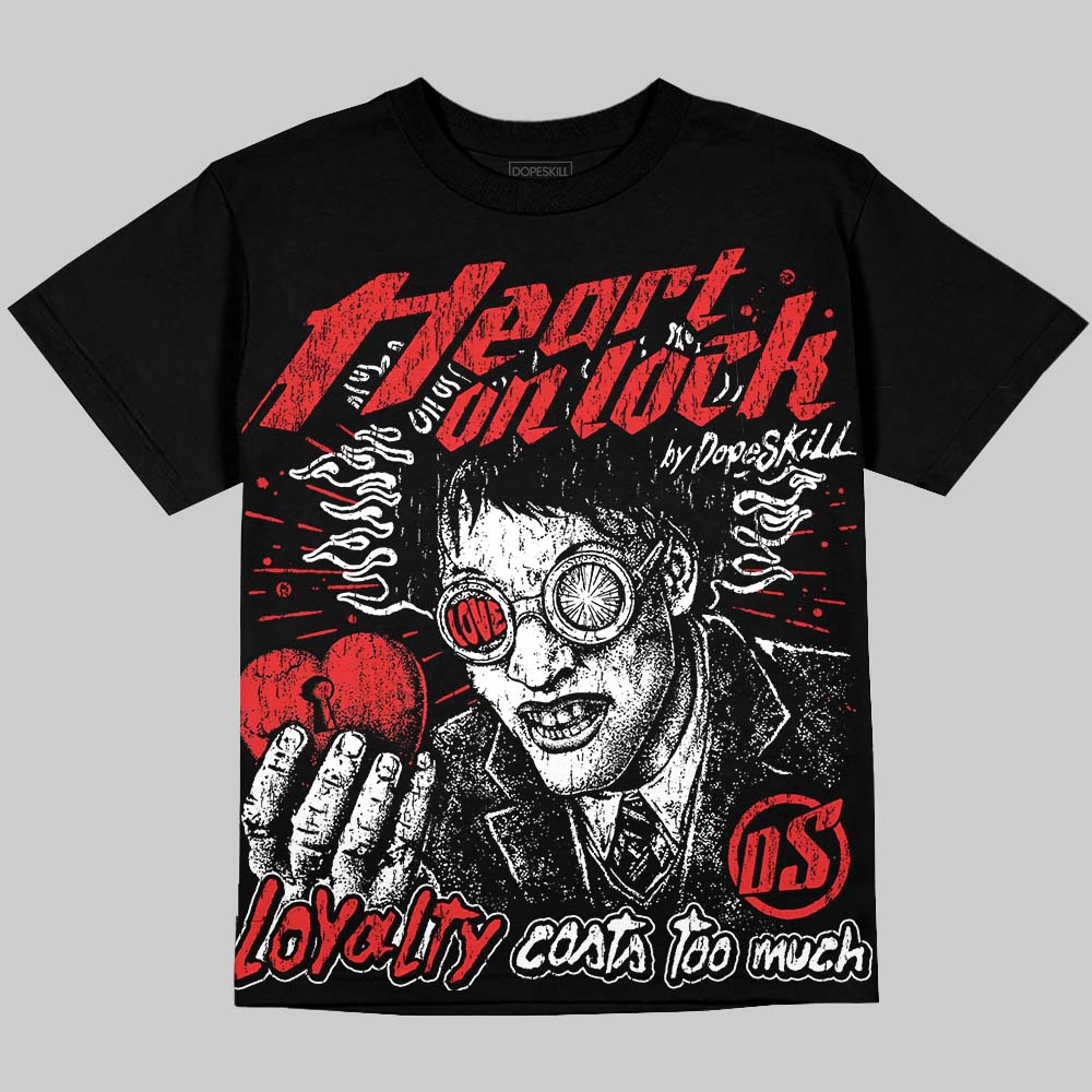 Jordan 13 Chicago DopeSkill Oversize Print T-Shirt Heart On Lock Graphic Streetwear - Black