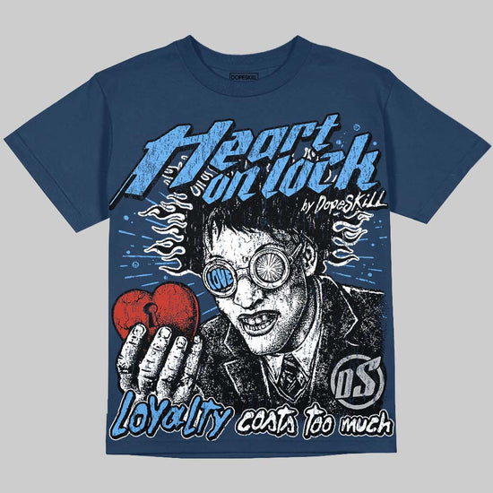 Jordan 13 Flint DopeSkill Oversize Print T-Shirt Heart On Lock Graphic Streetwear - Navy