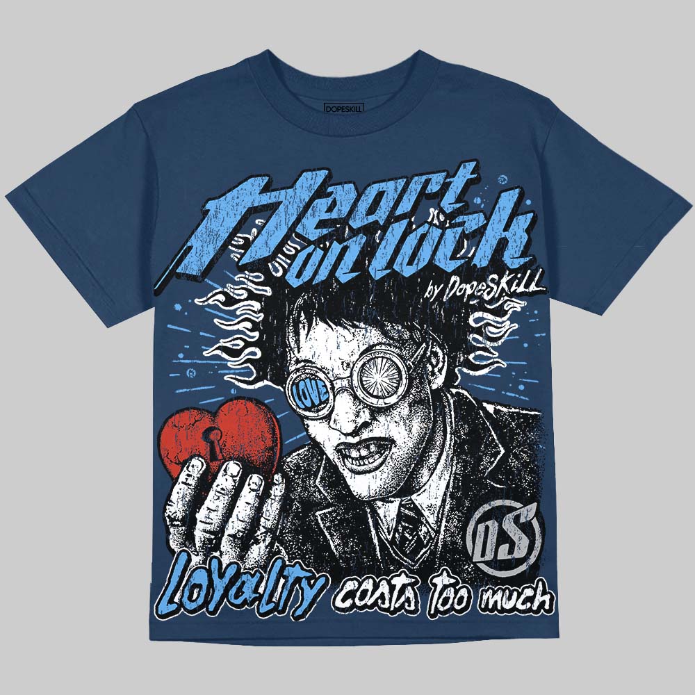 Jordan 13 Flint DopeSkill Oversize Print T-Shirt Heart On Lock Graphic Streetwear - Navy