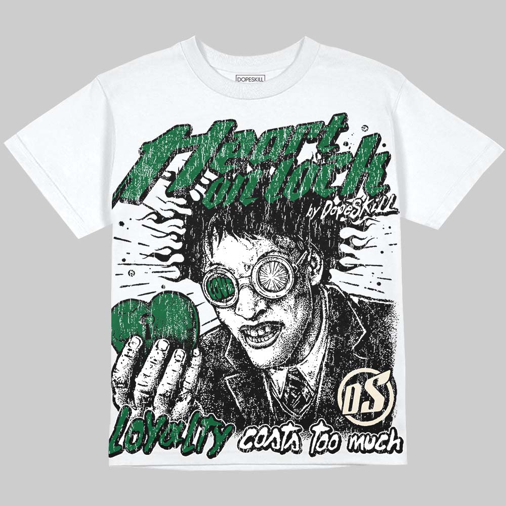 Jordan 14 Forest Green DopeSkill Oversize Print T-Shirt Heart On Lock Graphic Streetwear - White