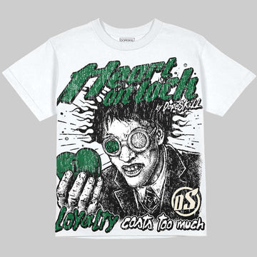 Jordan 14 Forest Green DopeSkill Oversize Print T-Shirt Heart On Lock Graphic Streetwear - White