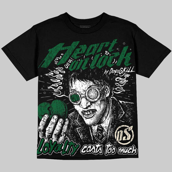 Jordan 14 Forest Green DopeSkill Oversize Print T-Shirt Heart On Lock Graphic Streetwear - Black